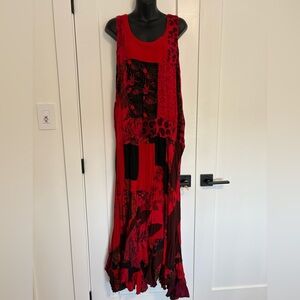 Goddess Wear by Grumblin Granny's Sleeveless Red Patchwork Maxi Dress Size Large